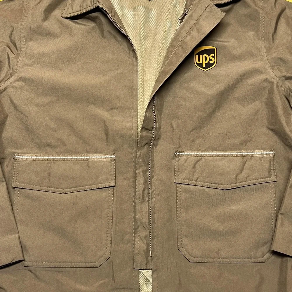 Twinhill UPS Jacket Mens Large Brown Reflective Full Zip Y2K